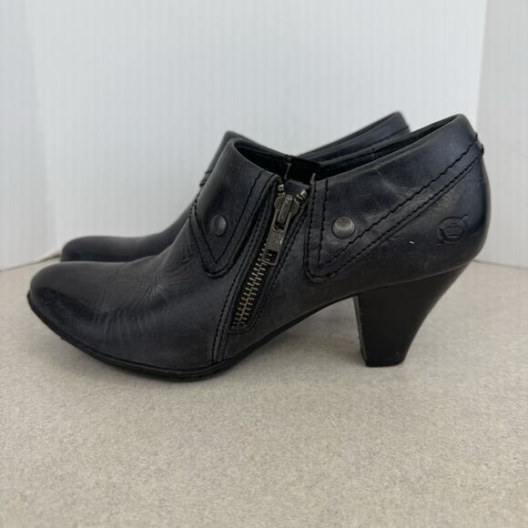 BORN Tanya Leather Fold-over Side Zip Heeled Ankle Booties Women's Size 7 Boho - Picture 5 of 10
